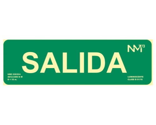 SEÑAL "SALIDA" HOMOLOGADA 300X105MM POLIPROPILENO FOTOLUMINISCENTE ARCHIVO2000 6170-22H VE (Espera 4 dias)